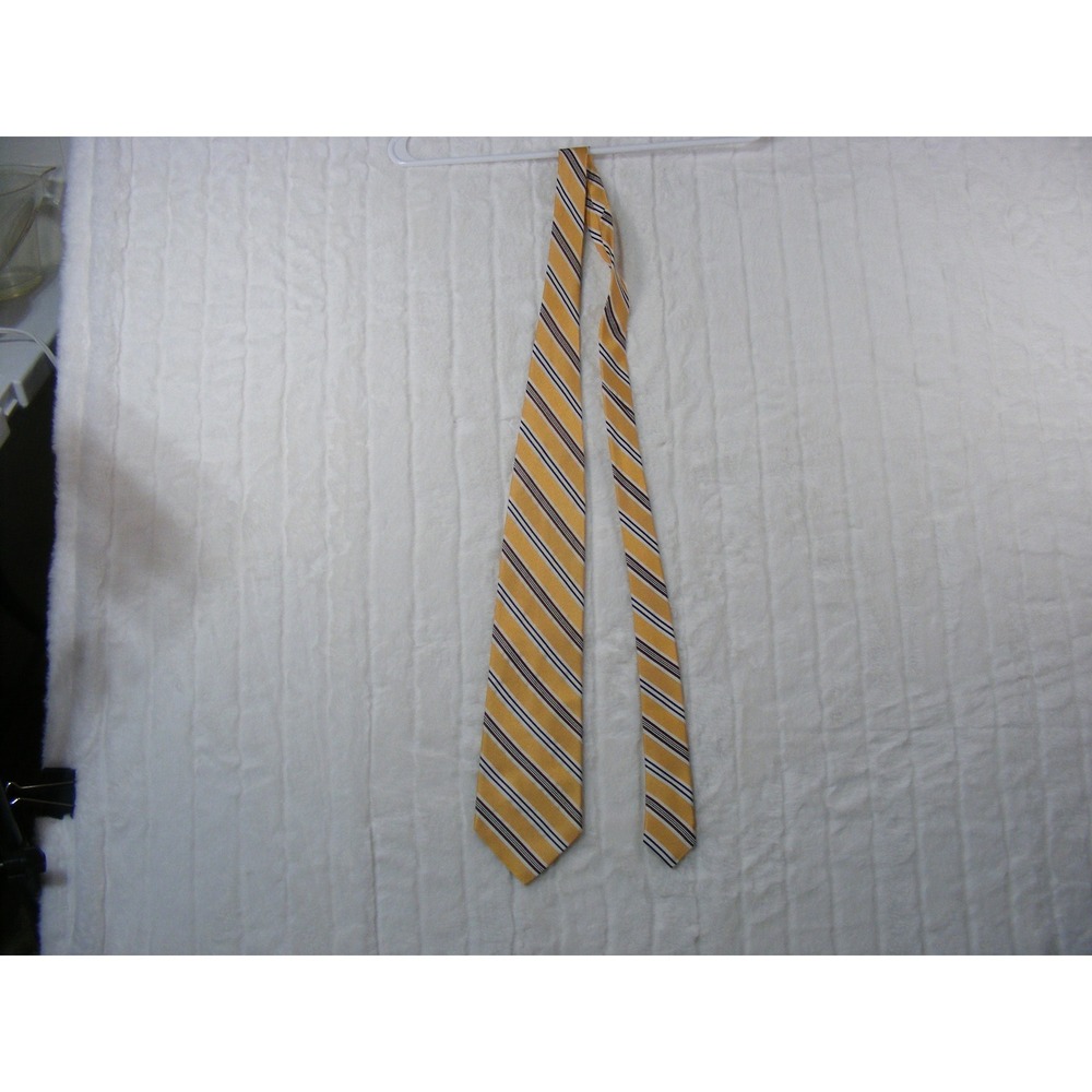 Daniel Cremieux Silk Tie Mens OS Yellow Gold Striped Excellent Hand Tailored 60"